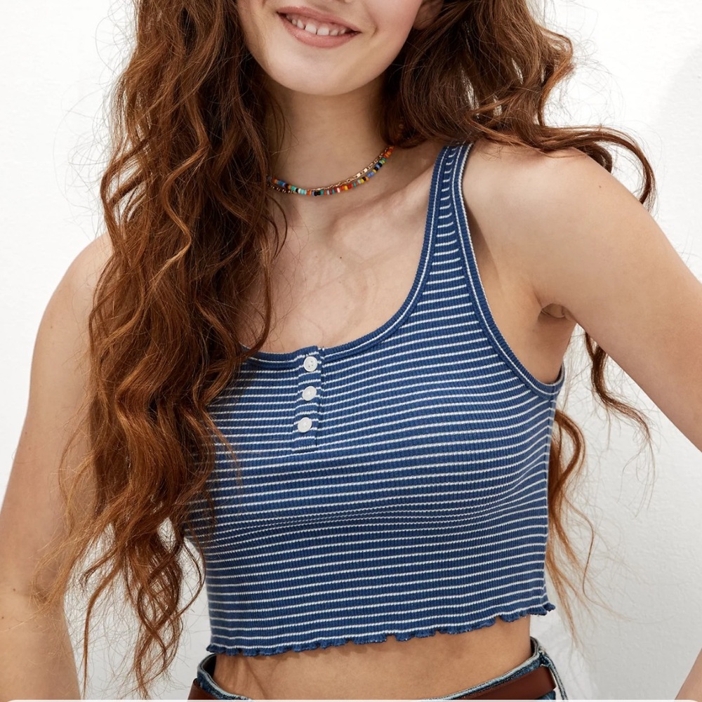 American Eagle Outfitters Navy Striped Tank Top
